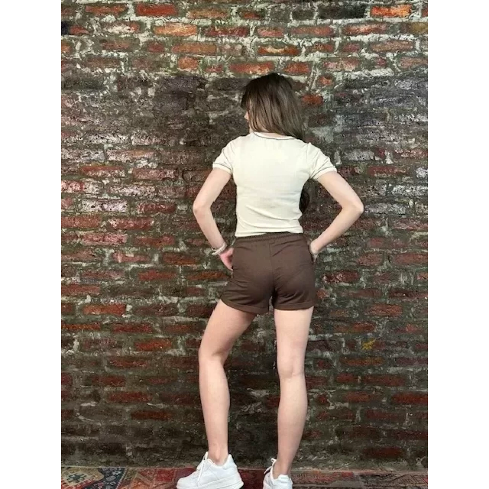 Kadın Sütlü Crop Kahve Tshirt