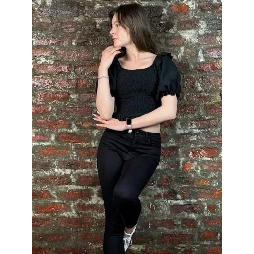Kadın Büzgülü Siyah Bluz