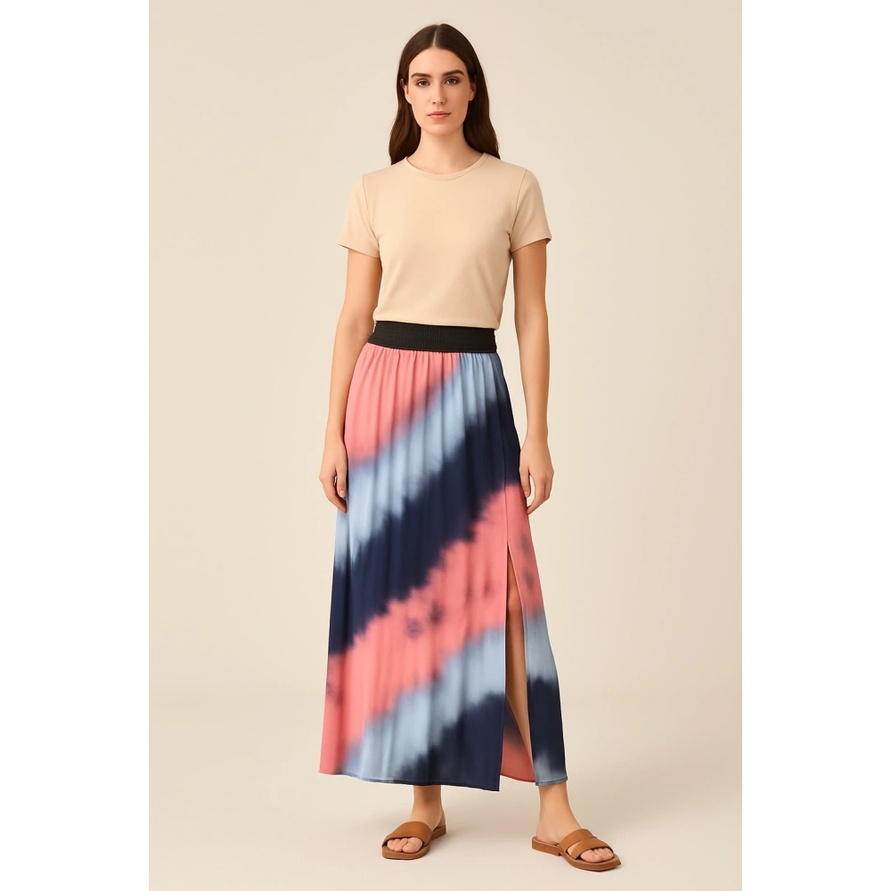 Kadın Mavi-Pembe Renkli Uzun Etek