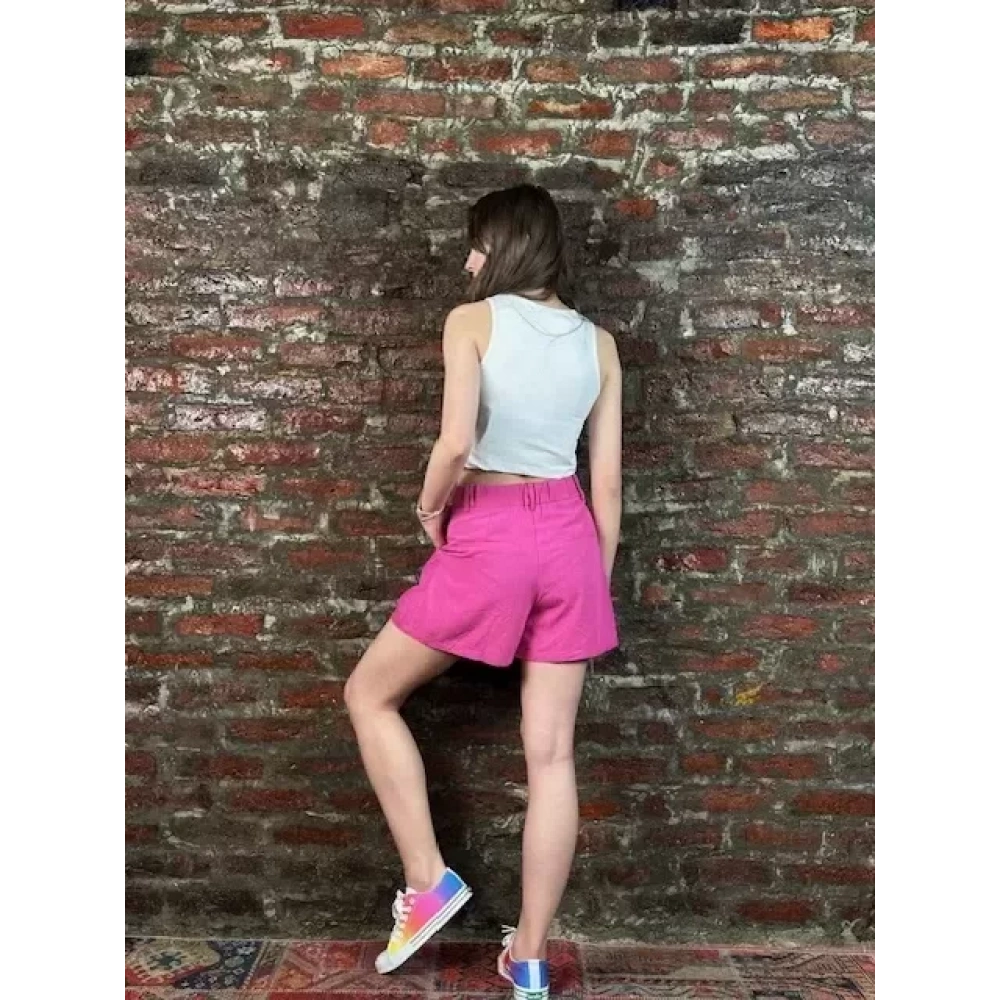 Kadın Pembe Keten Şort