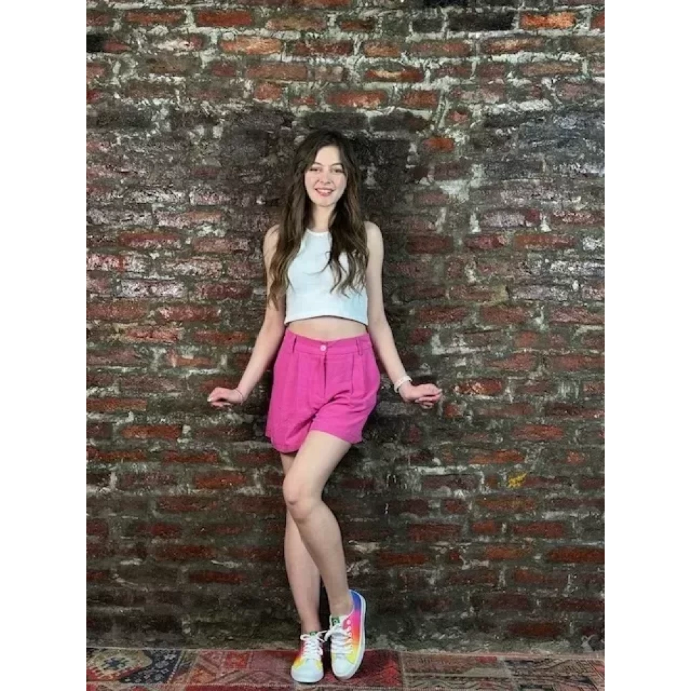 Kadın Pembe Keten Şort