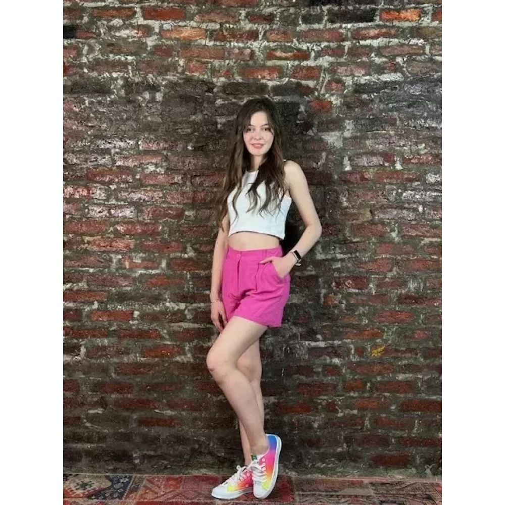 Kadın Pembe Keten Şort