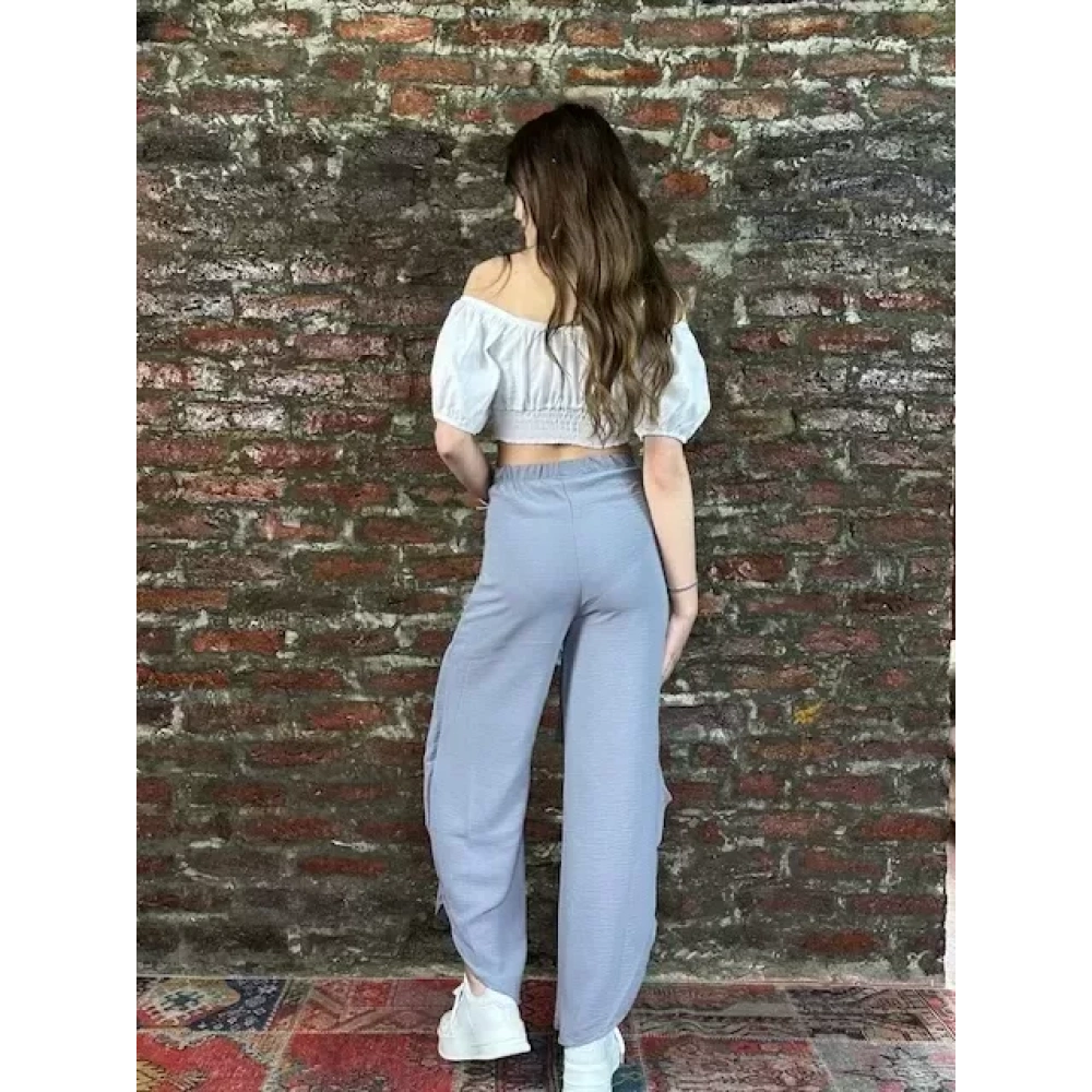 Kadın Gri Bol Paça Pantolon