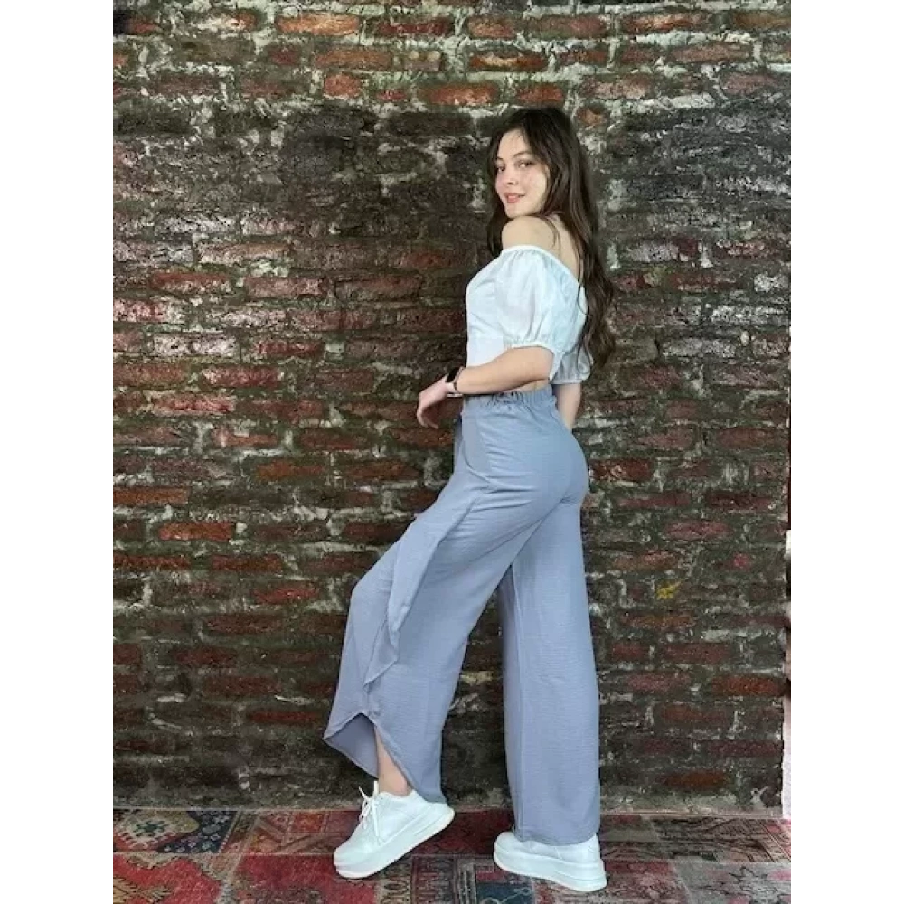 Kadın Gri Bol Paça Pantolon