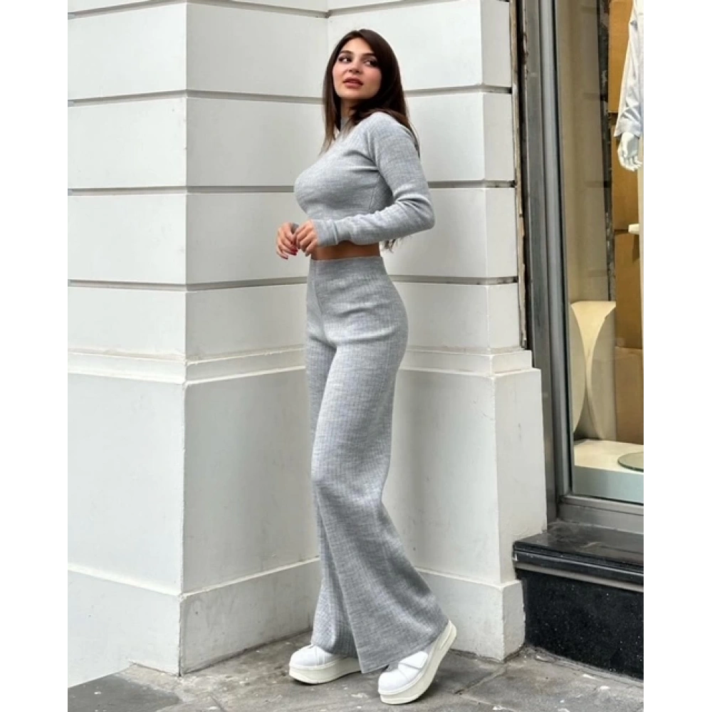 Kadın Gri Triko Takım