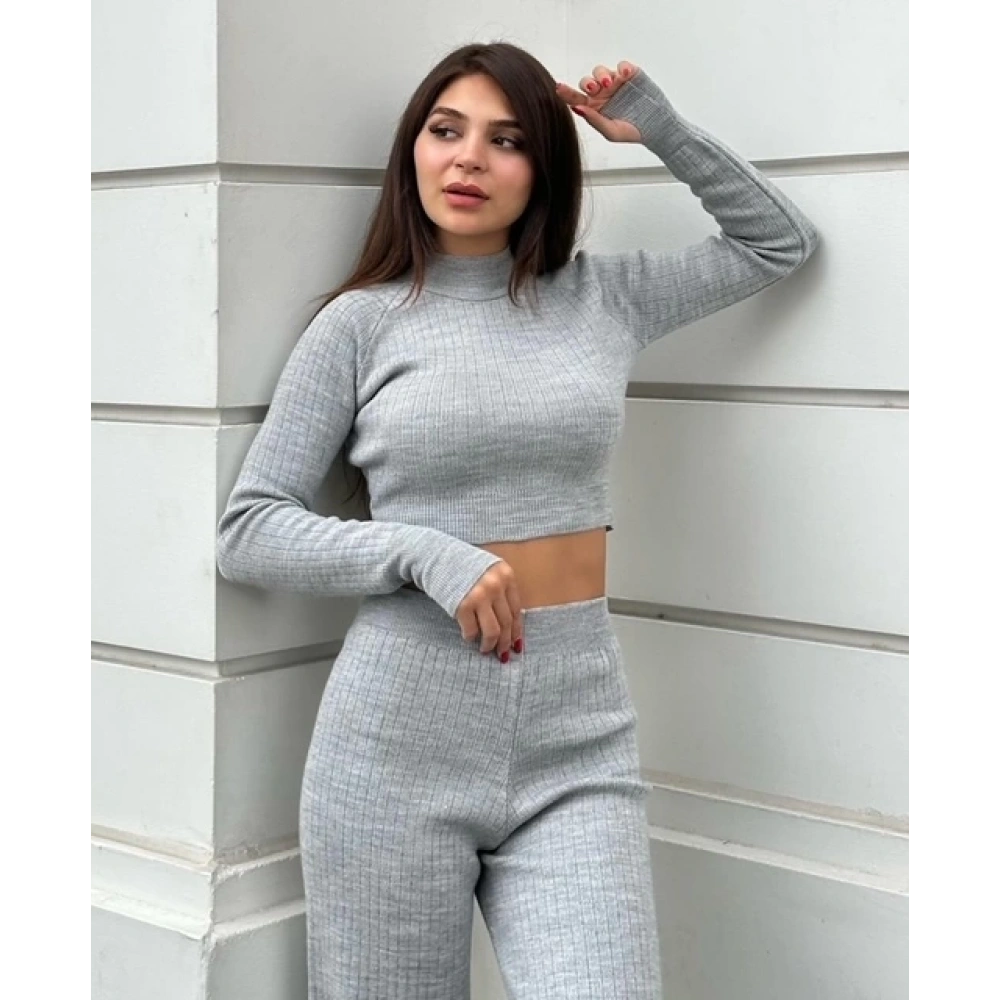 Kadın Gri Triko Takım