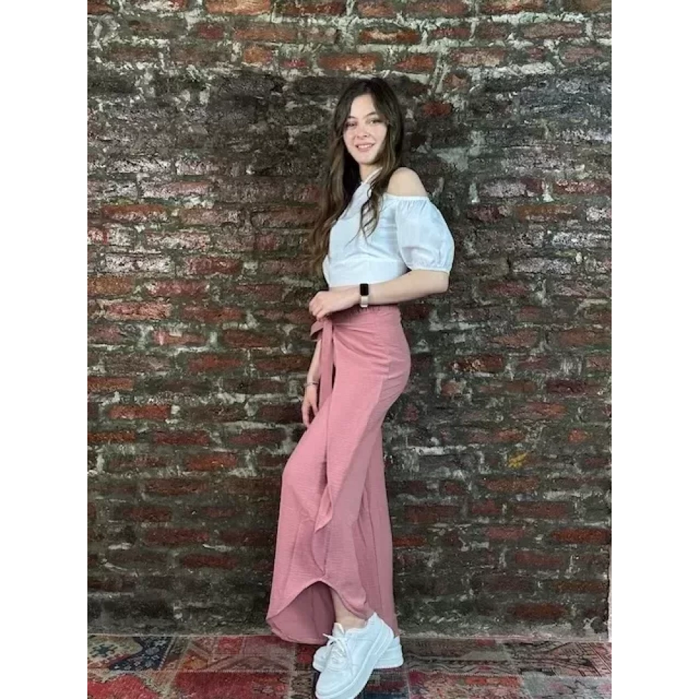 Kadın Gül Kurusu Bol Paça Pantolon