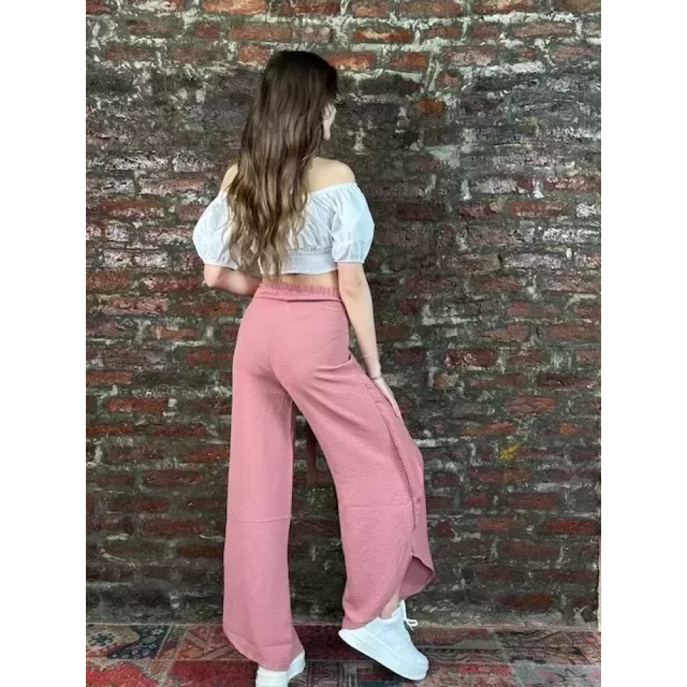 Kadın Gül Kurusu Bol Paça Pantolon