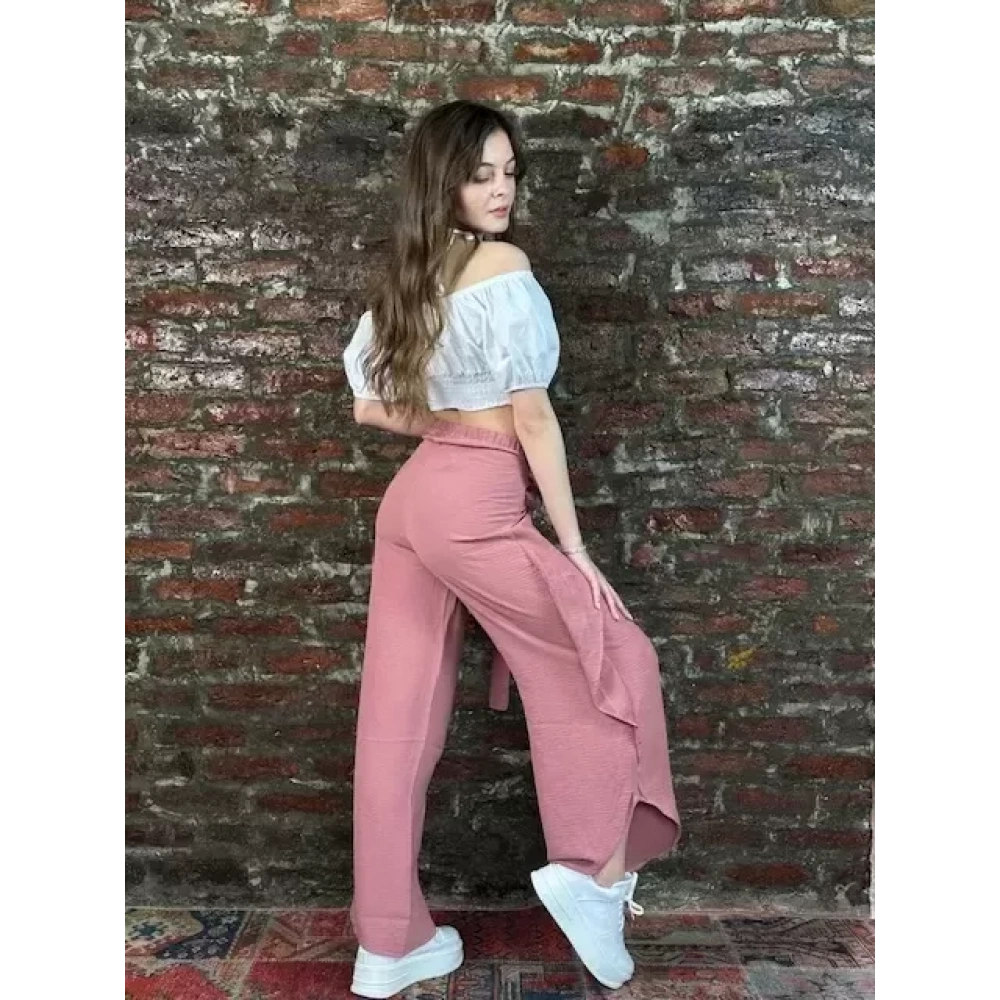 Kadın Gül Kurusu Bol Paça Pantolon