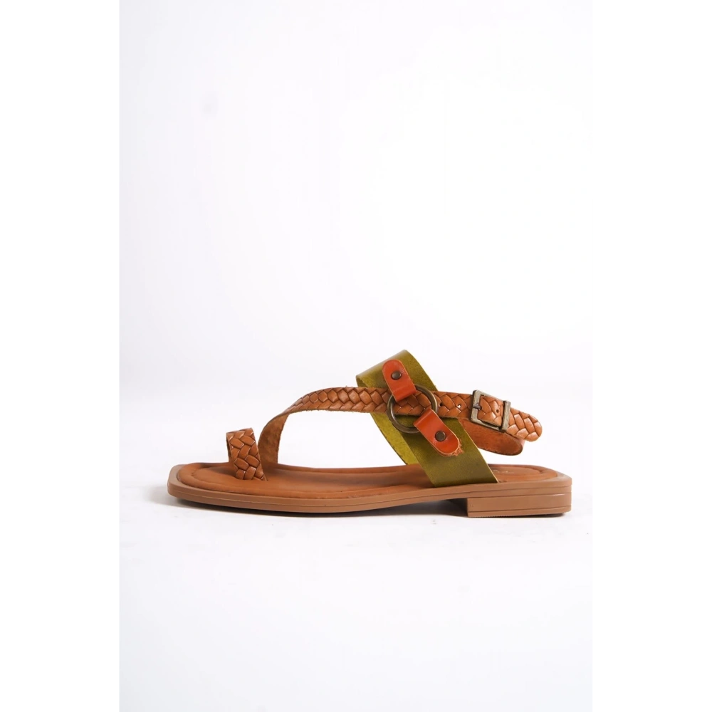 Kadın Hakiki Deri Taba-Yeşil Sandalet