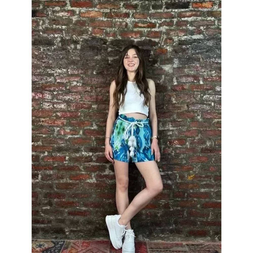 Kadın Mavi Beyaz Şort