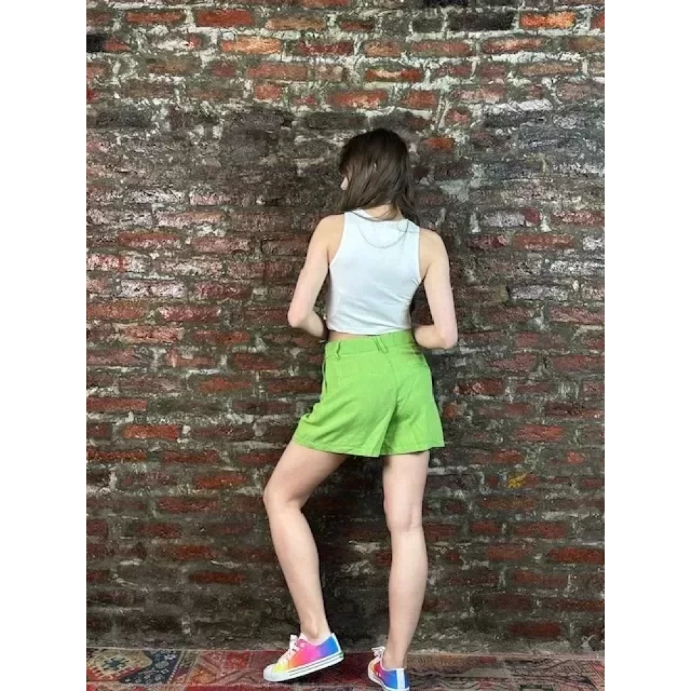 Kadın Fıstık Yeşili Keten Şort