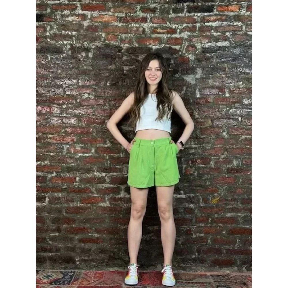 Kadın Fıstık Yeşili Keten Şort