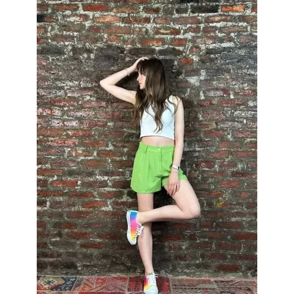 Kadın Fıstık Yeşili Keten Şort