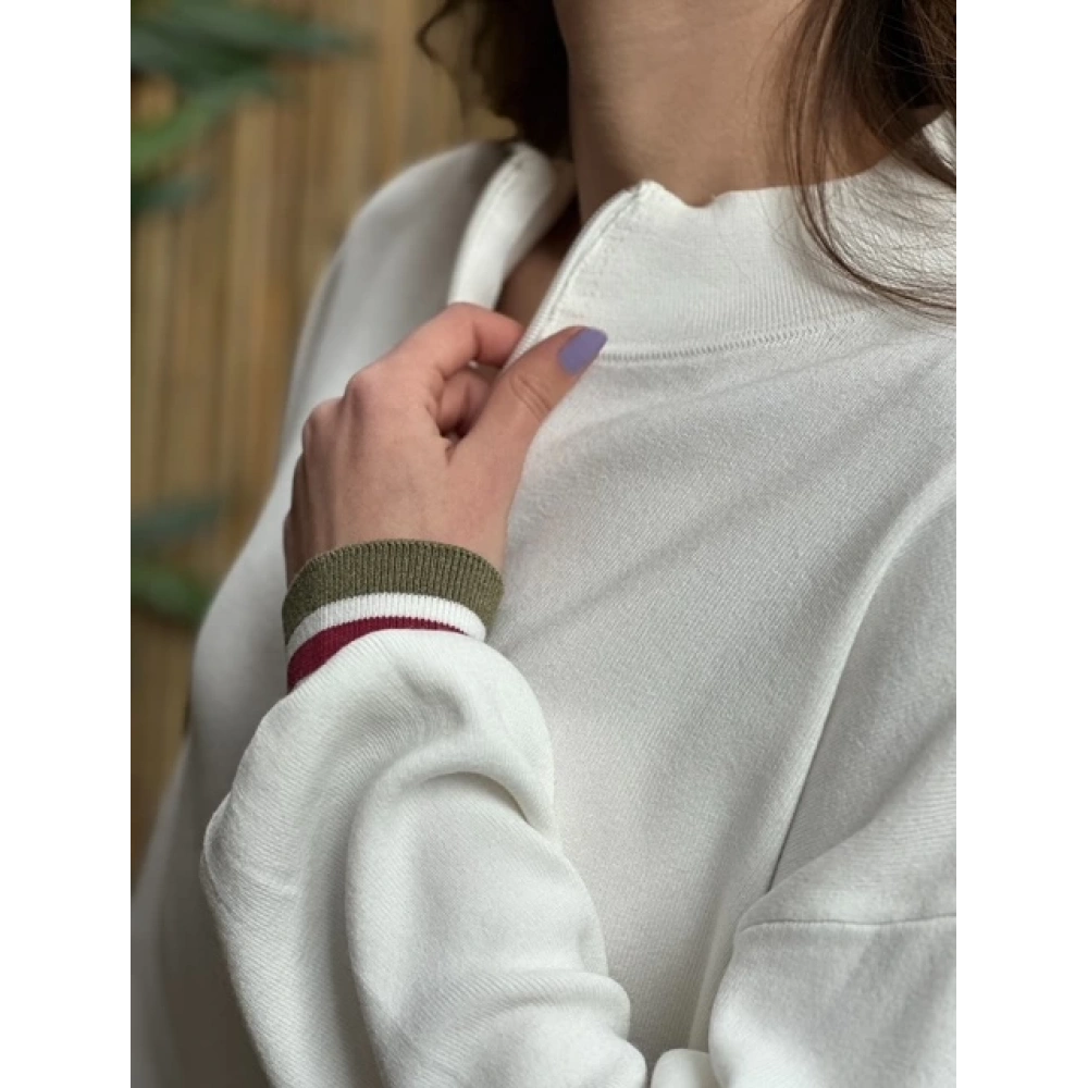 Kadın Kırık Beyaz Fermuar Detaylı Triko