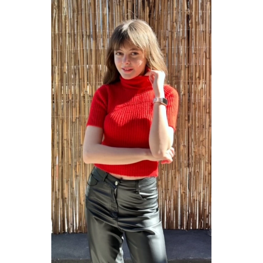 Kadın Kırmızı Crop Boğazlı Kazak