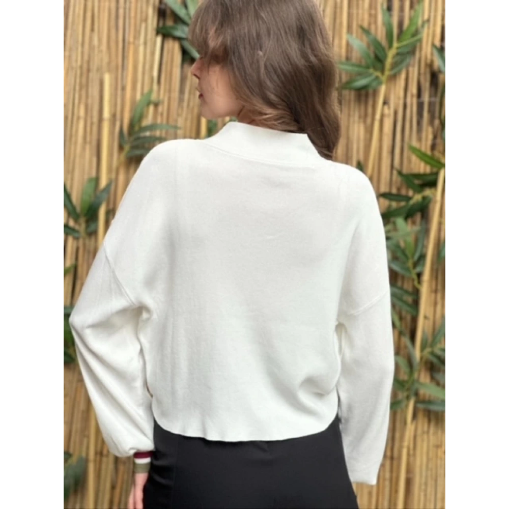 Kadın Kırık Beyaz Fermuar Detaylı Triko