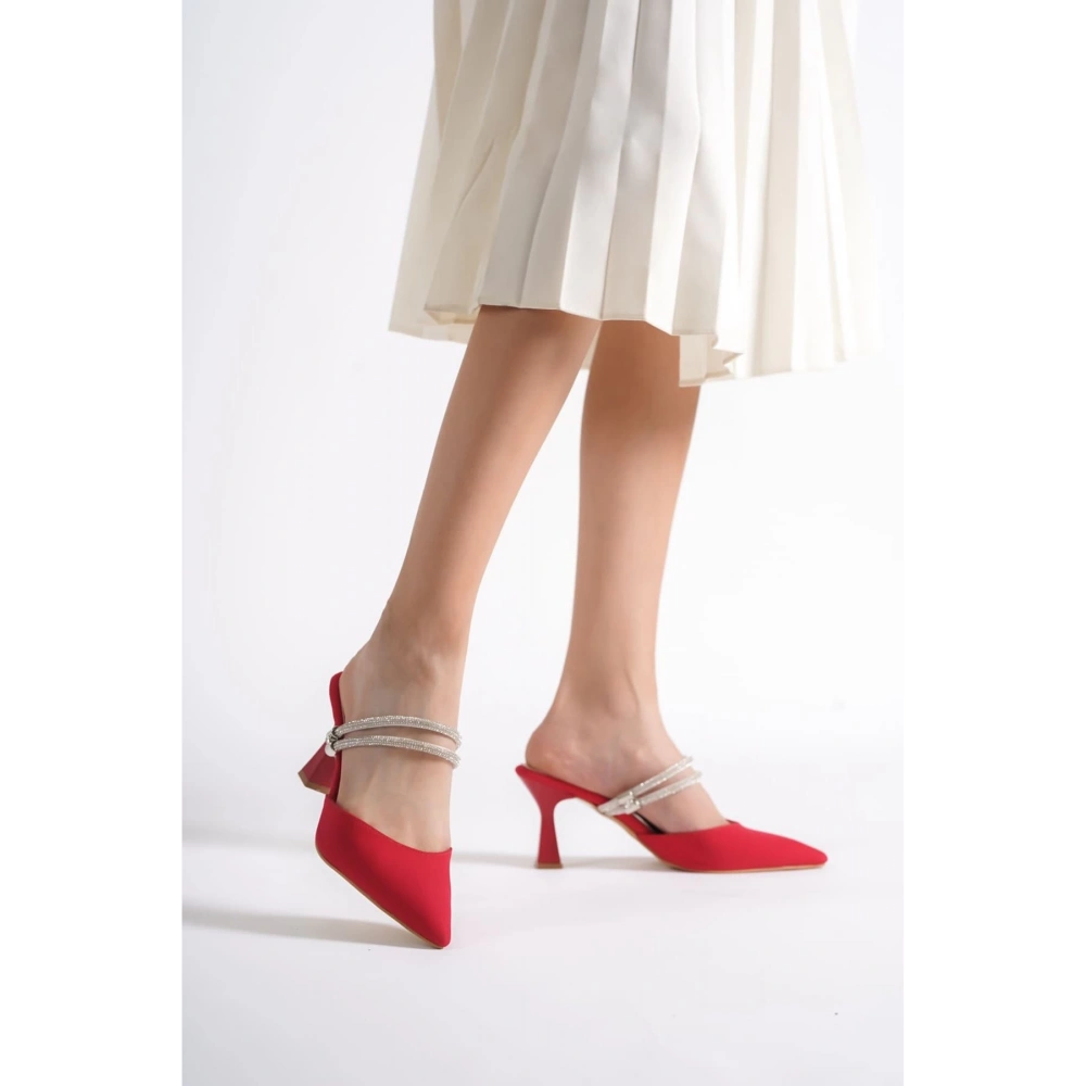 Kadın Kırmızı Taşlı Yeni Sezon Topuklu Ayakkabı