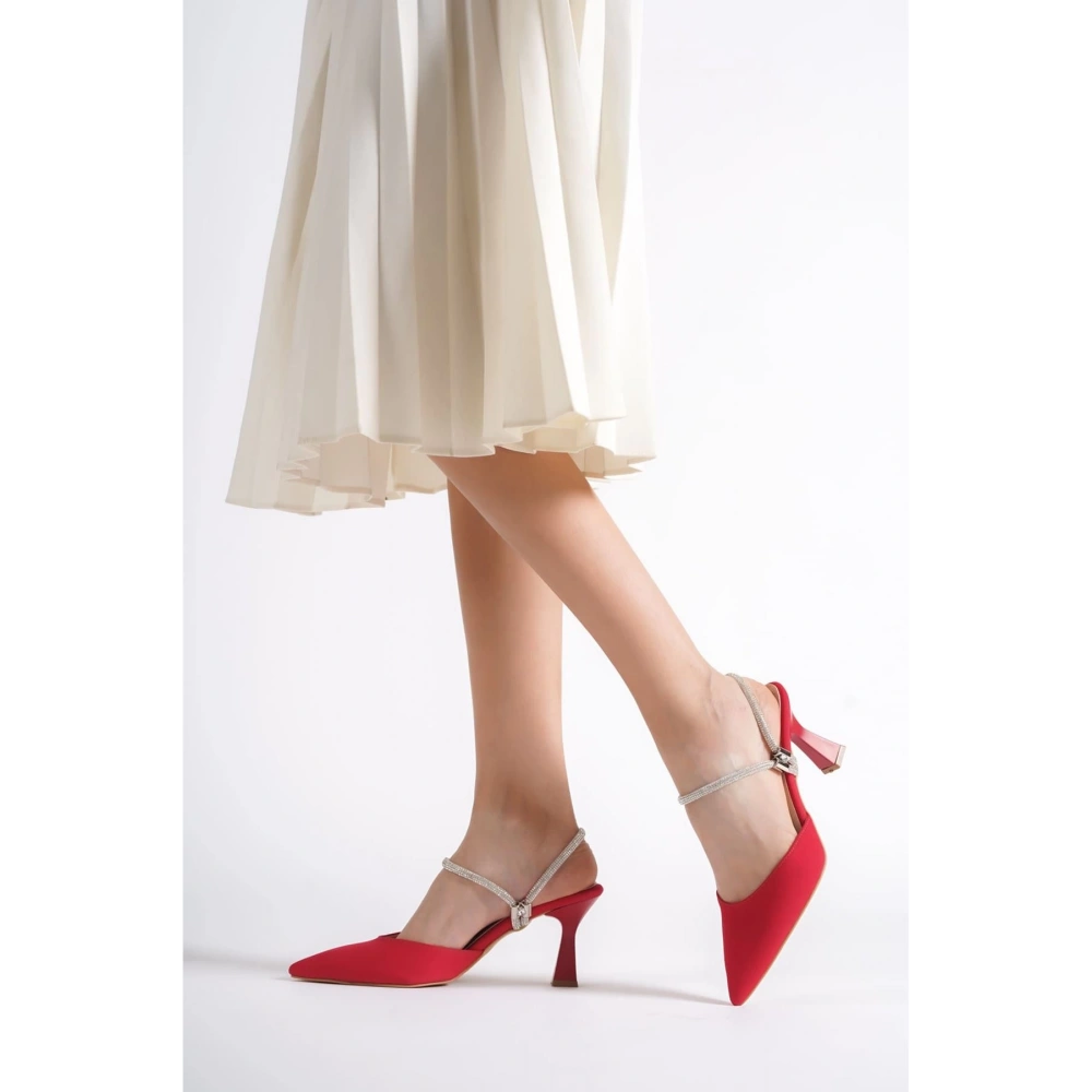 Kadın Kırmızı Taşlı Yeni Sezon Topuklu Ayakkabı
