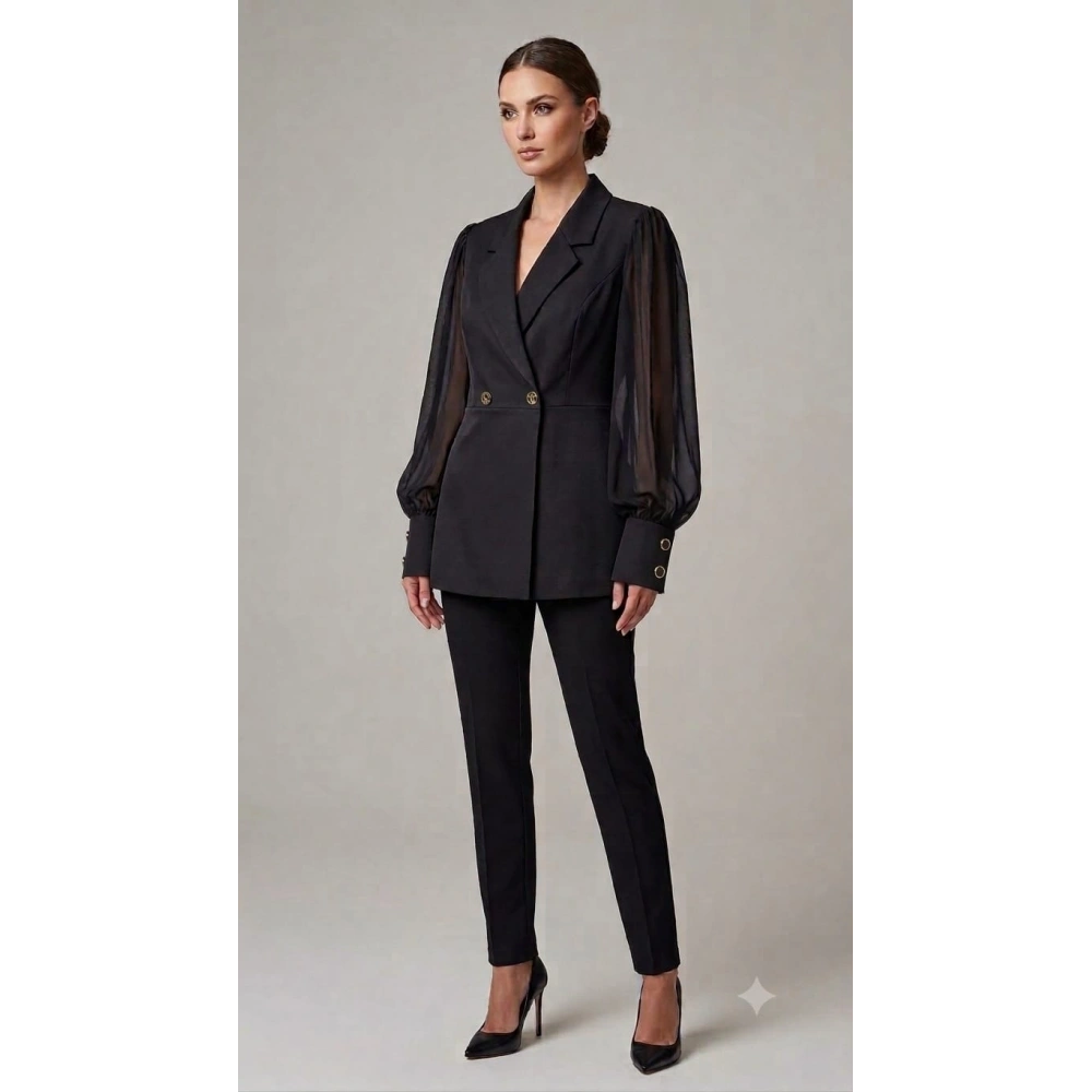 Kadın Kolları Şifon İnce Blazer Ceket