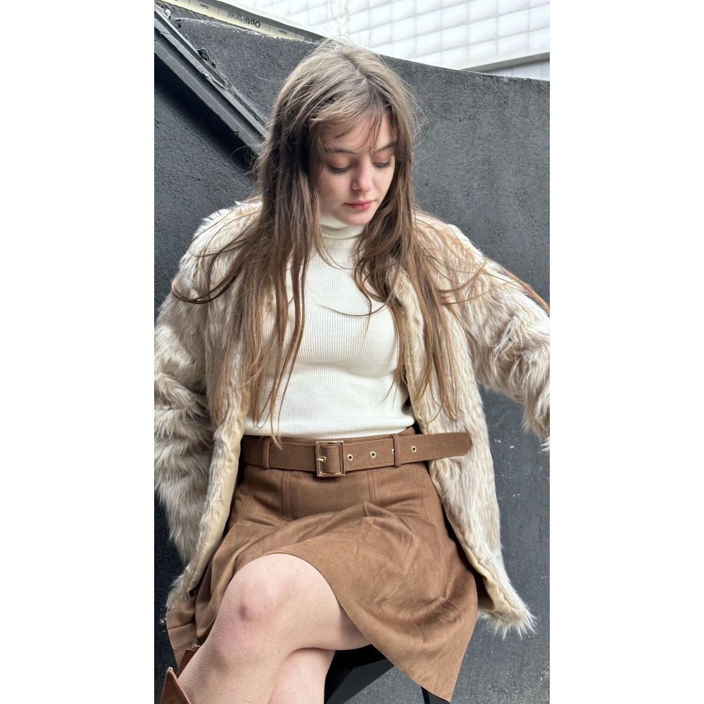 Kadın Krem Peluş Kaban