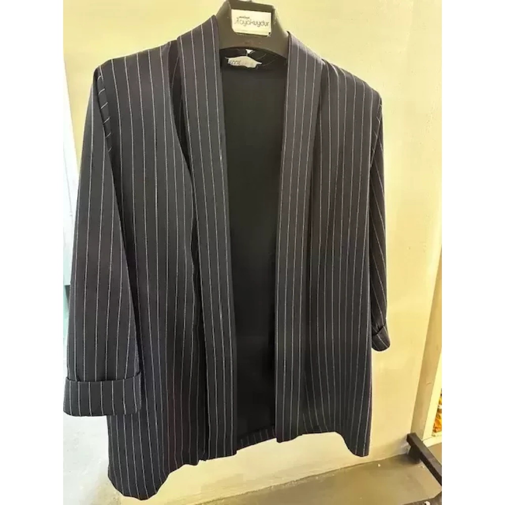 Kadın Lacivert Çizgili İnce Blazer Ceket