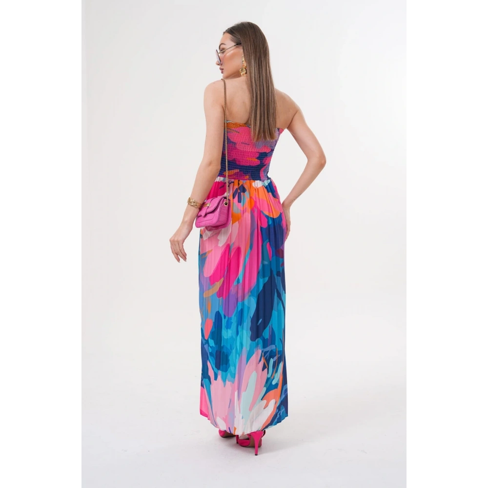 Kadın Lacivert-Renkli Straplez Yaka Yazlık Elbise