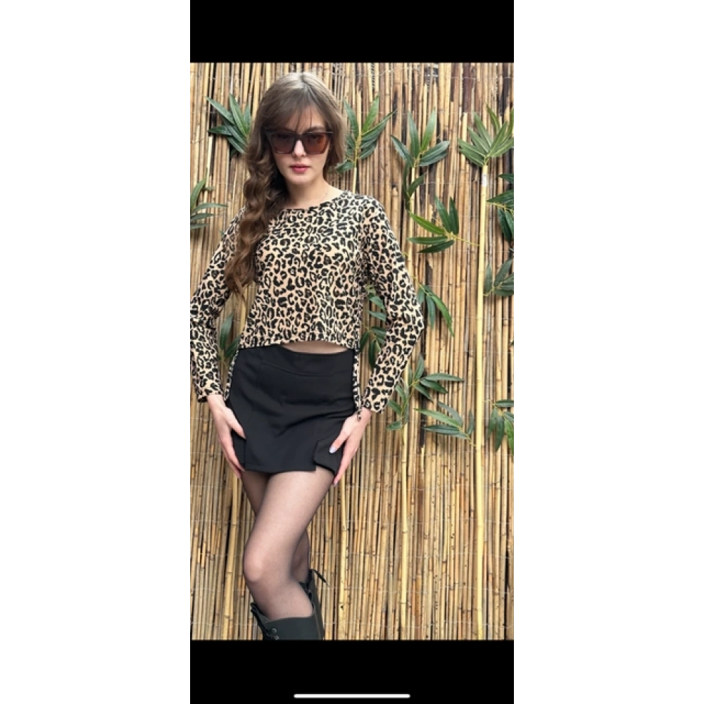 Kadın Leopar Desenli Bluz