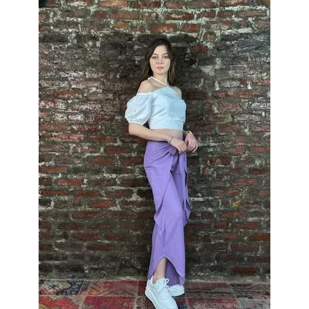 Kadın Lila Bol Paça Pantolon