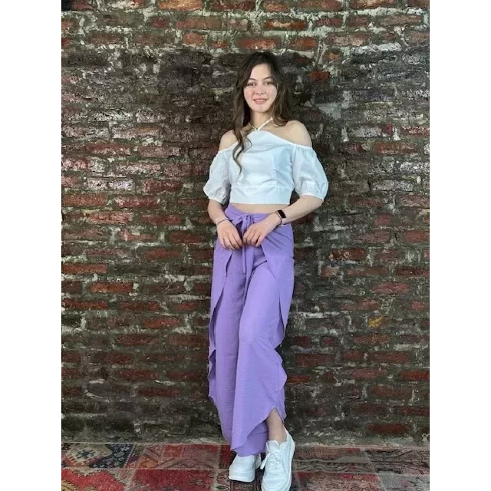 Kadın Lila Bol Paça Pantolon