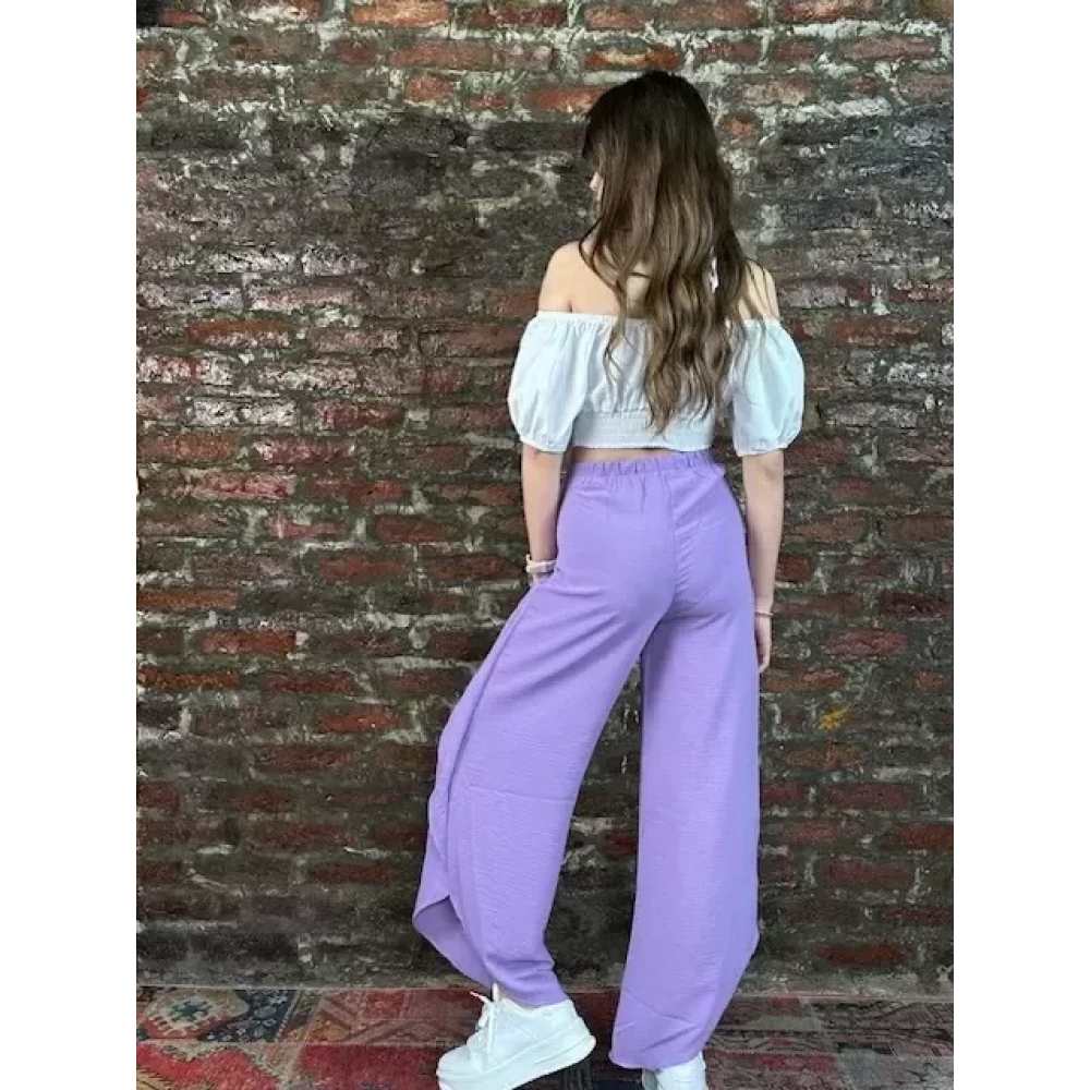 Kadın Lila Bol Paça Pantolon