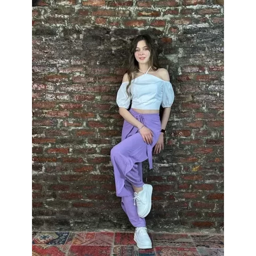 Kadın Lila Bol Paça Pantolon