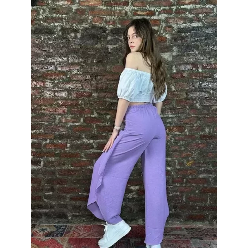 Kadın Lila Bol Paça Pantolon