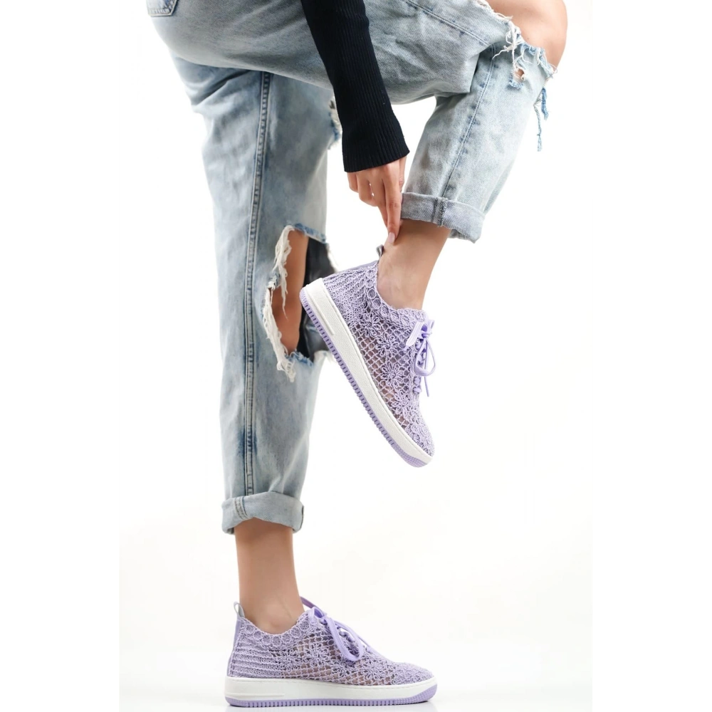 Kadın Lila Örgü Spor Ayakkabı