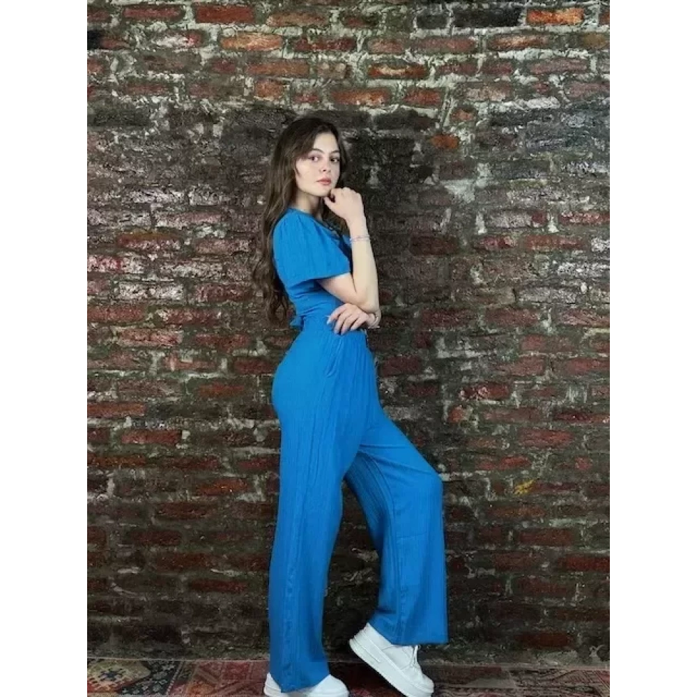 Kadın Mavi Crop Takım