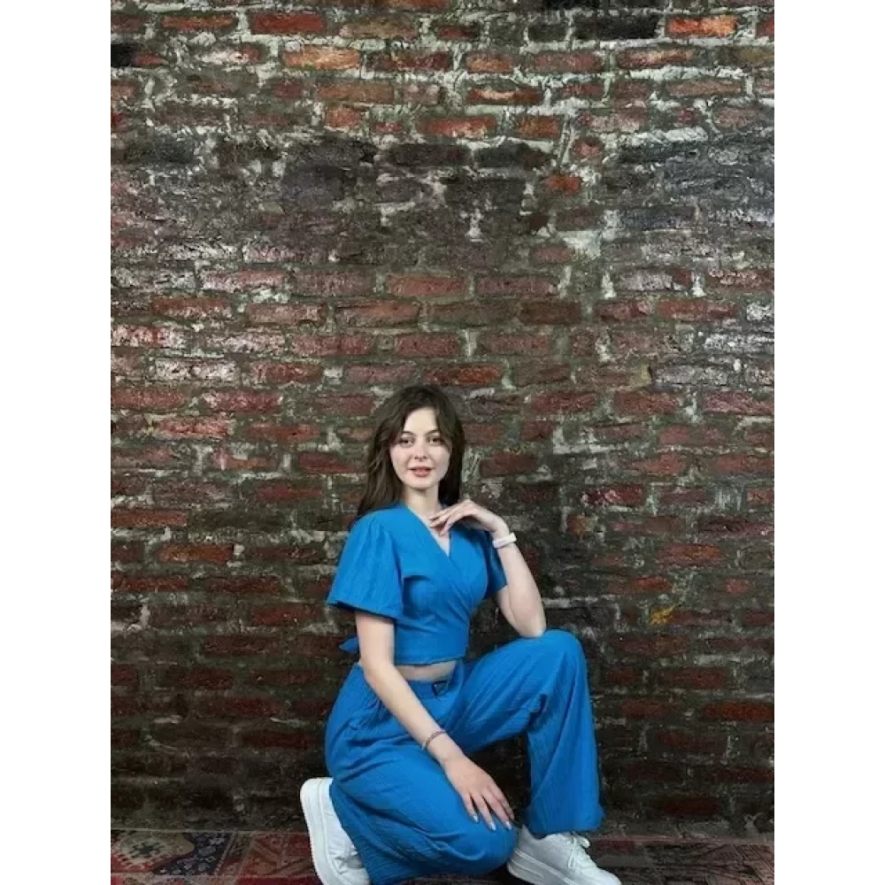 Kadın Mavi Crop Takım