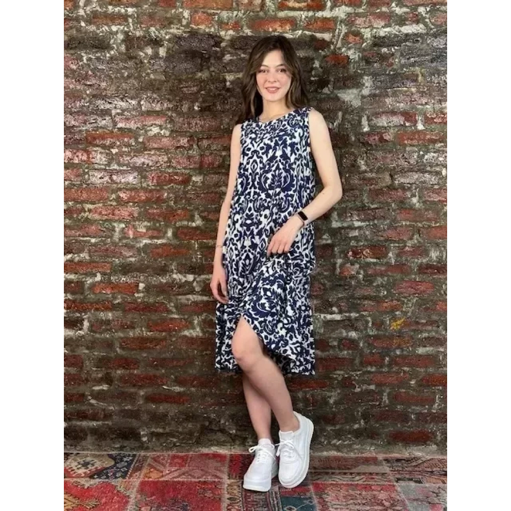 Kadın Mavi Desenli Elbise