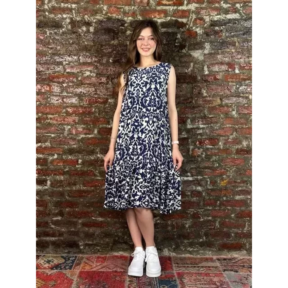 Kadın Mavi Desenli Elbise