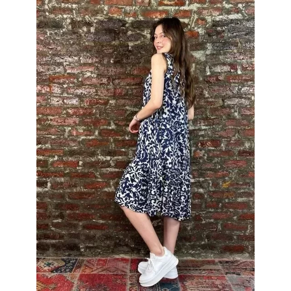 Kadın Mavi Desenli Elbise