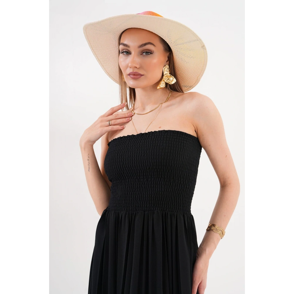 Kadın Siyah Straplez Yaka Yazlık Elbise