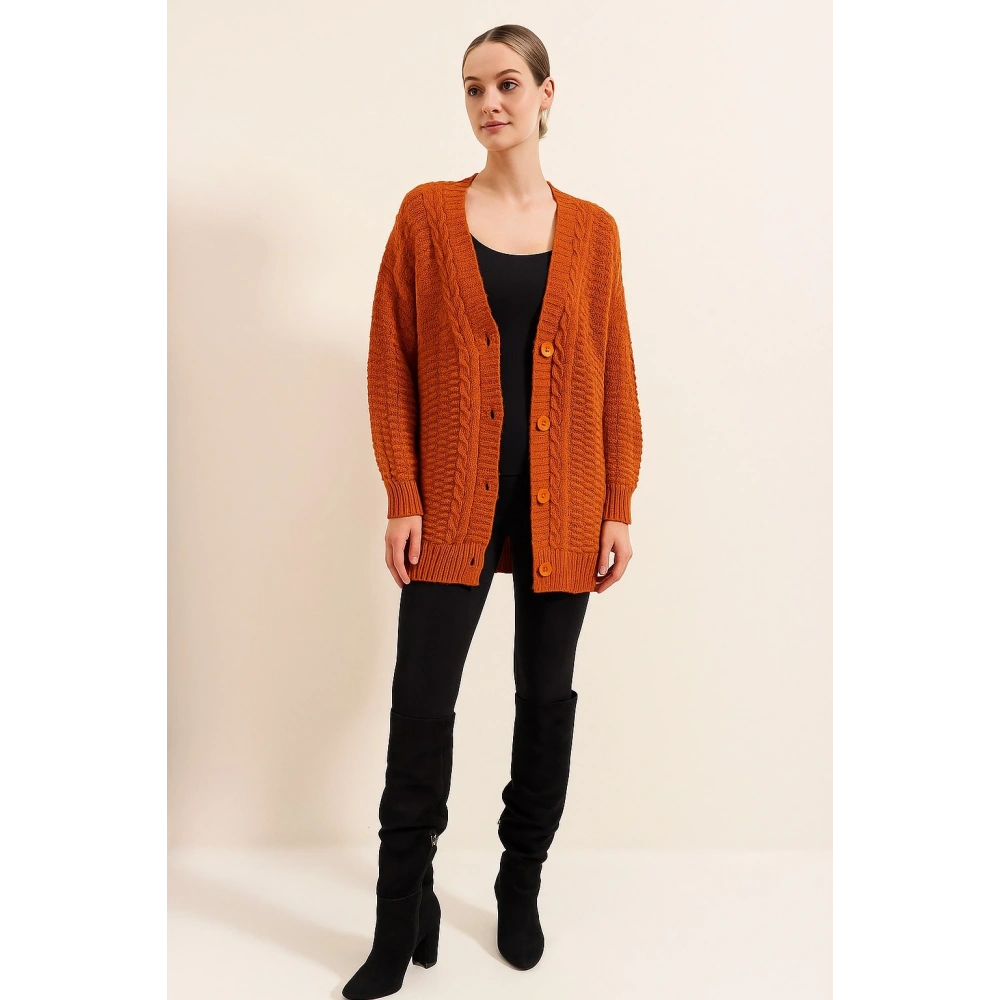 Kadın Kiremit Rengi Oversıze Hırka