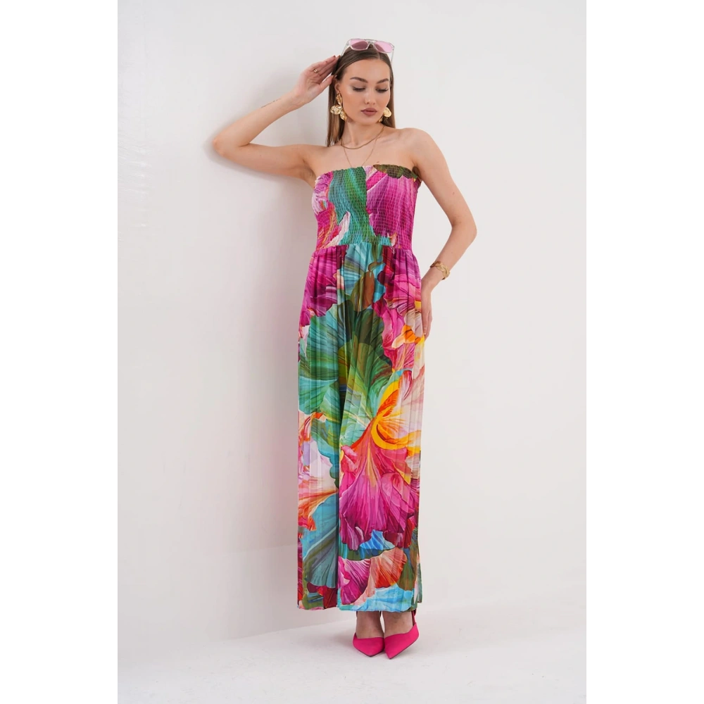 Kadın Çok Renkli Straplez Yaka Yazlık Elbise