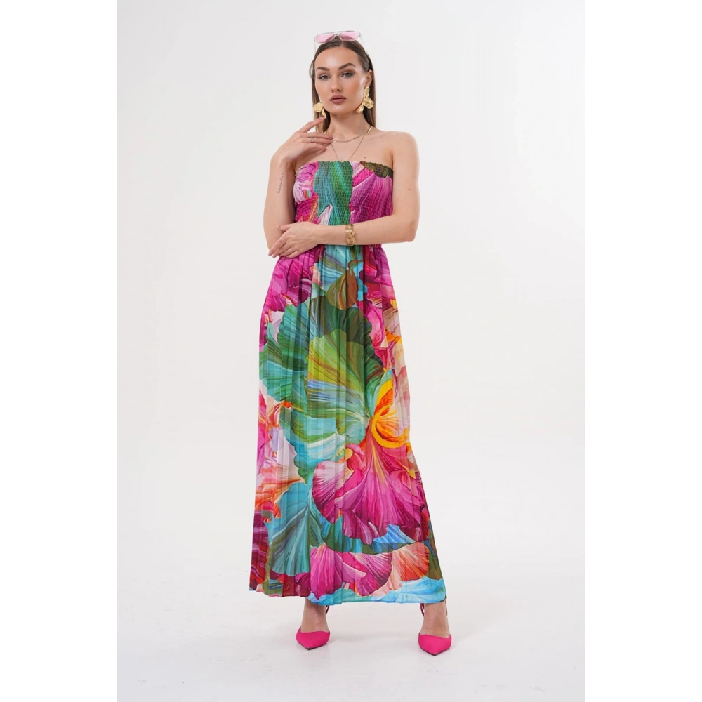 Kadın Çok Renkli Straplez Yaka Yazlık Elbise