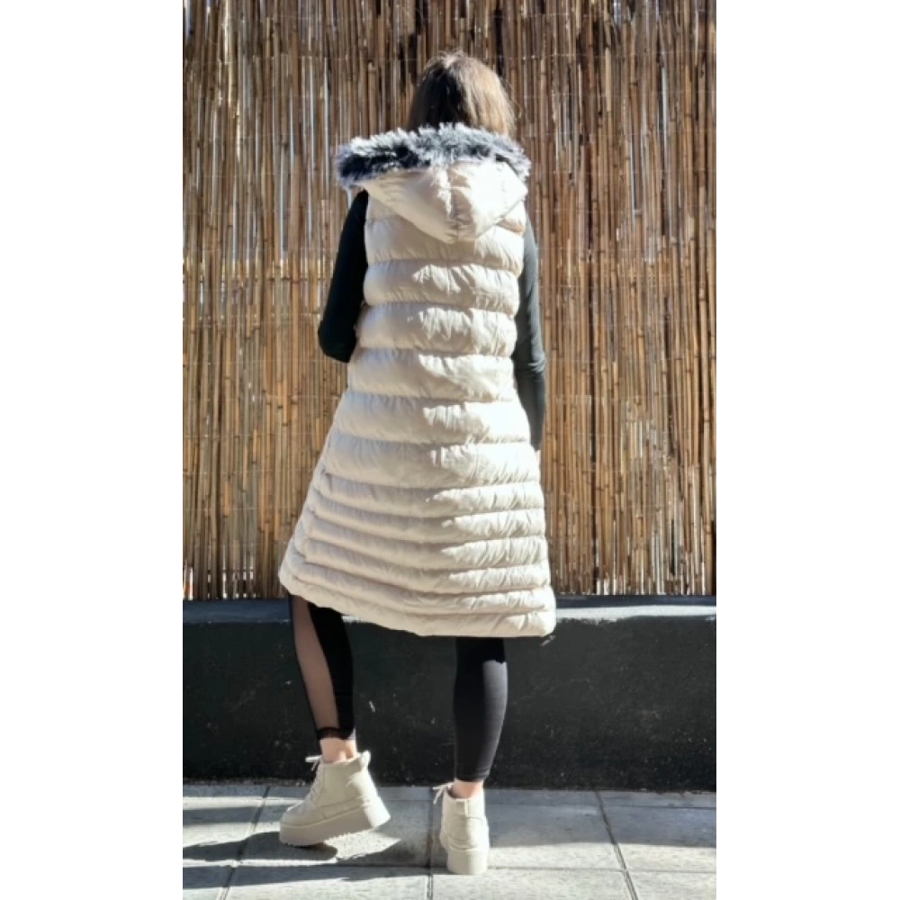 Kadın Bej Uzun Şişme Yelek