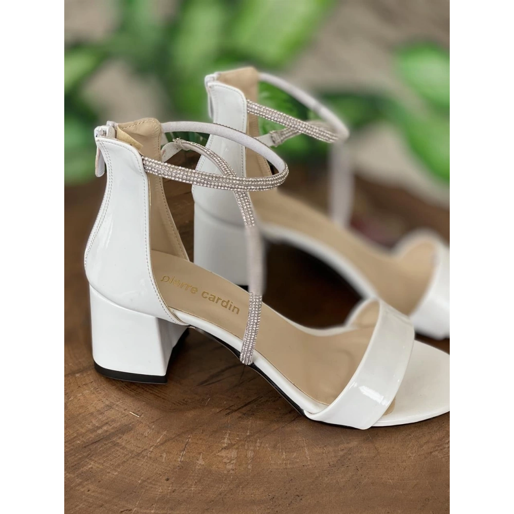Kadın Pierre Cardin Taşlı Beyaz Topuklu Sandalet