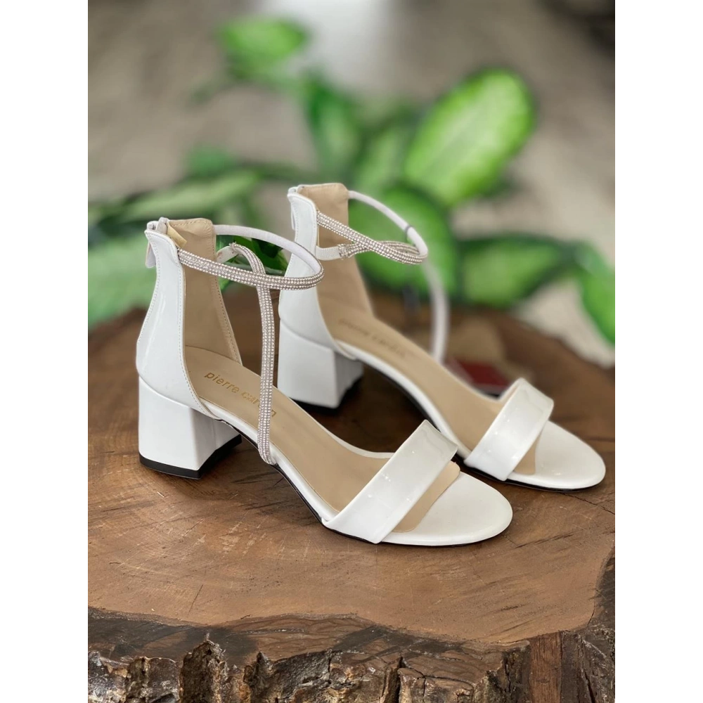 Kadın Pierre Cardin Taşlı Beyaz Topuklu Sandalet