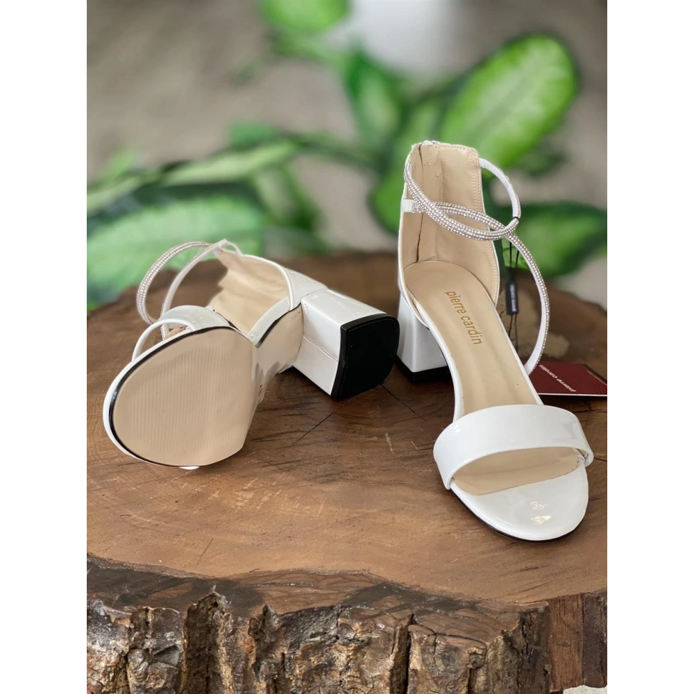 Kadın Pierre Cardin Taşlı Beyaz Topuklu Sandalet