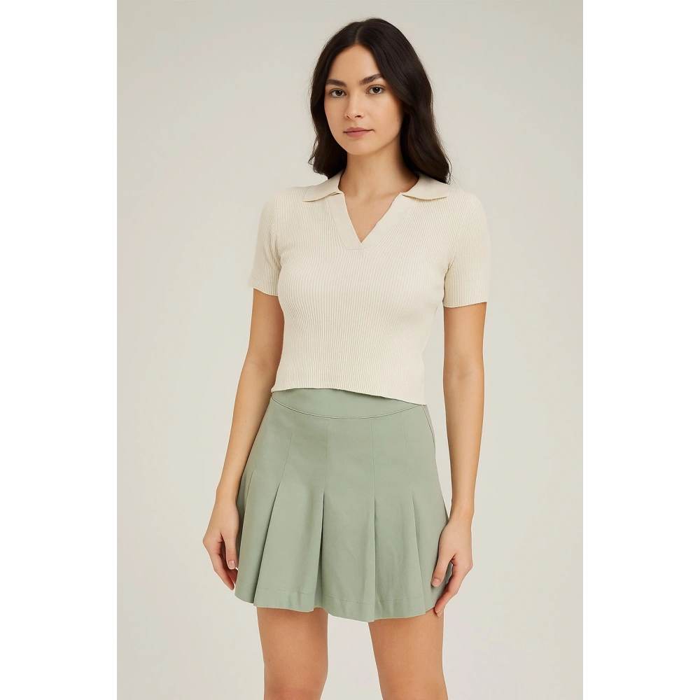 Kadın Su Yeşili Az Pileli Etek