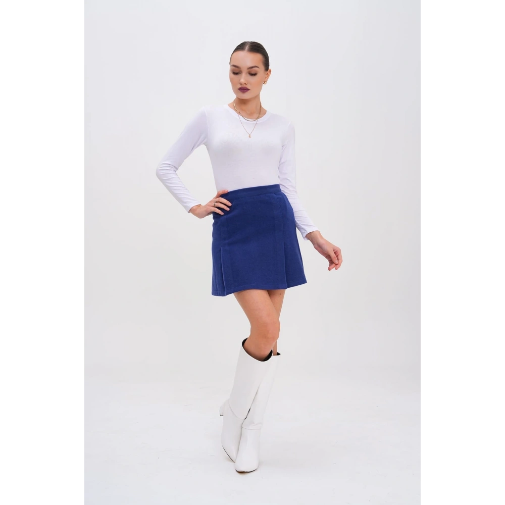 Kadın Saks Mavi Kaşe Etek
