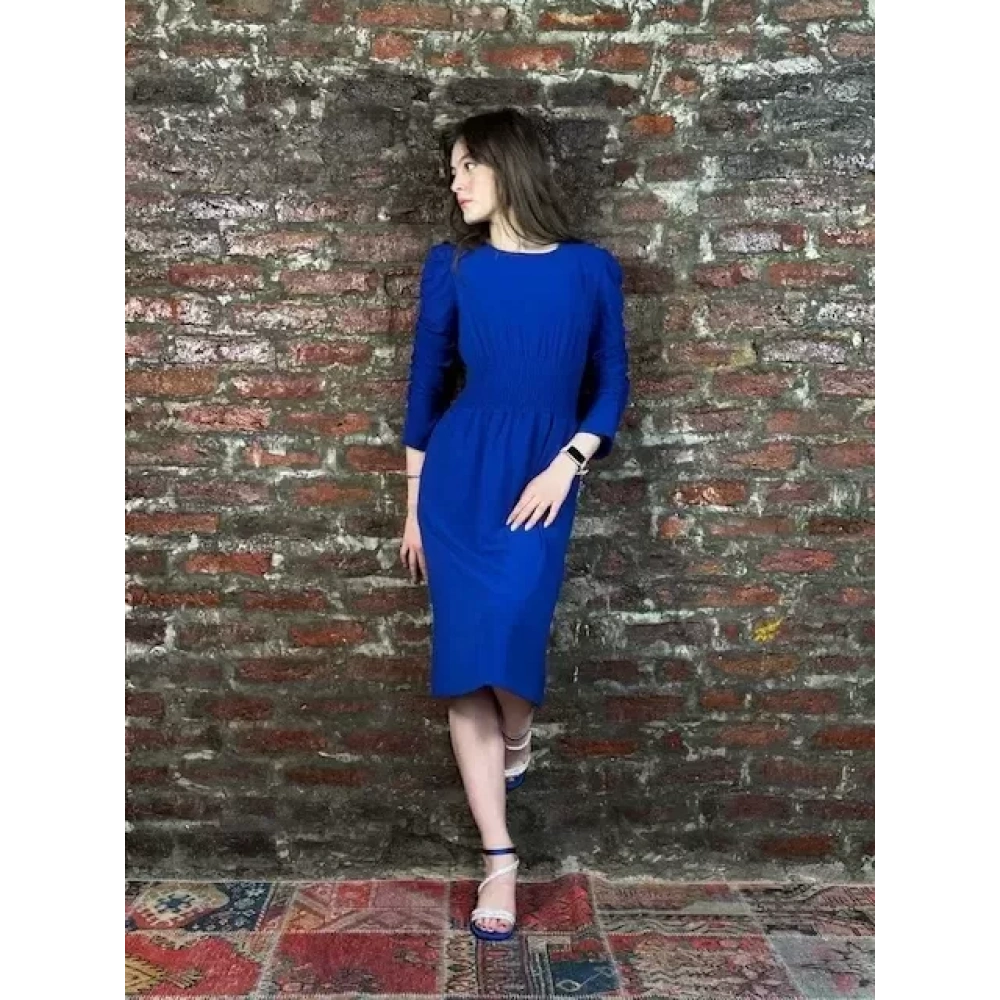 Kadın Saks Mavi Lastikli Elbise